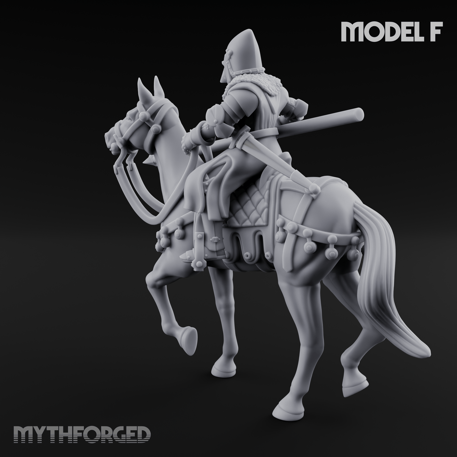 Charging Forward Mounted Human Lancers F Miniature for Dungeons and Dragons, Pathfinder or other TTRPGs