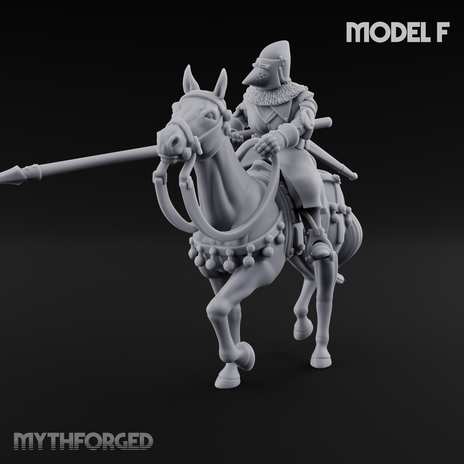 Charging Forward Mounted Human Lancers F Miniature for Dungeons and Dragons, Pathfinder or other TTRPGs