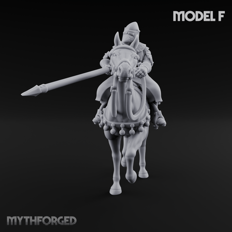 Charging Forward Mounted Human Lancers F Miniature for Dungeons and Dragons, Pathfinder or other TTRPGs
