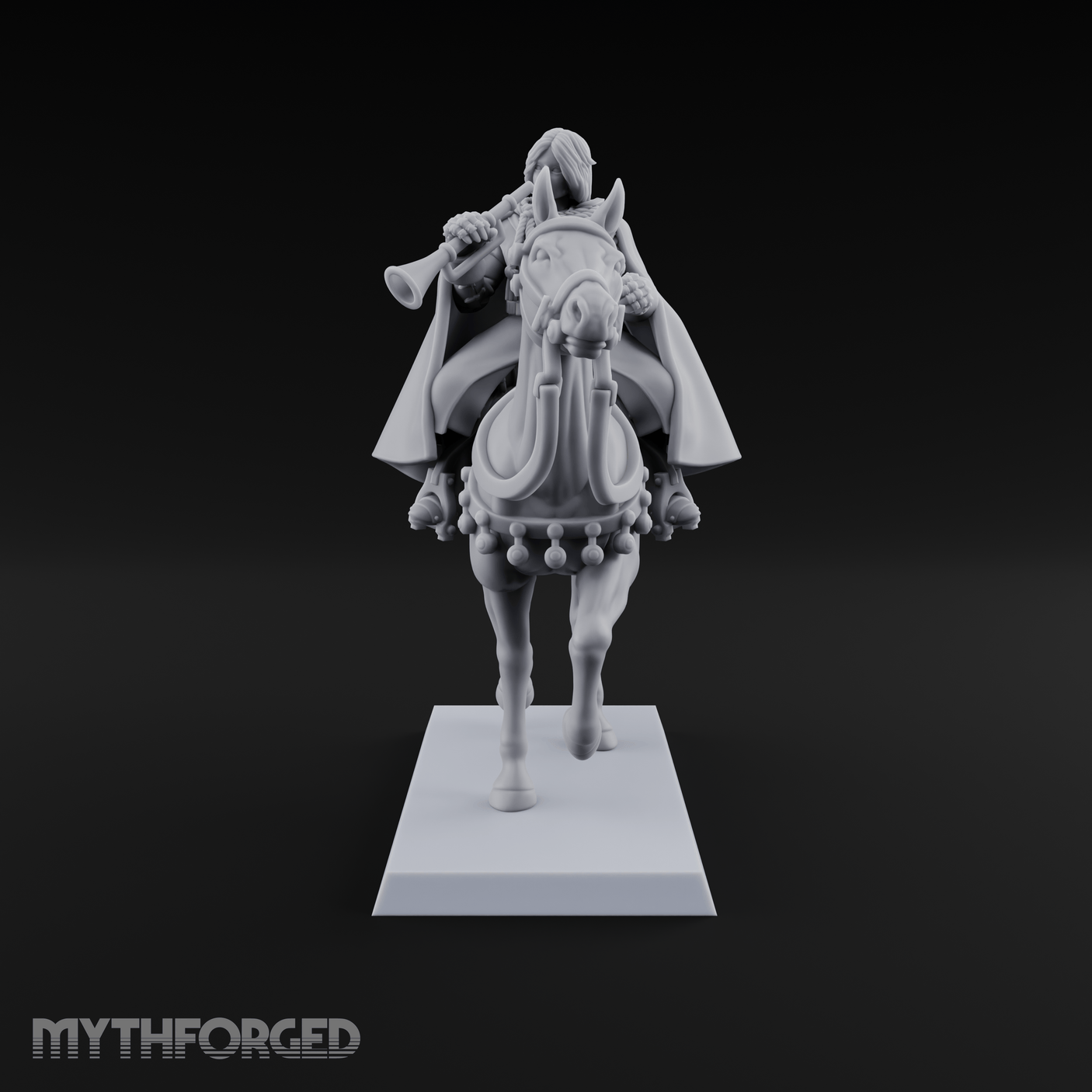 Trumpet Blaring Mounted Human Musician Miniature for Dungeons and Dragons, Pathfinder or other TTRPGs