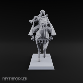 Trumpet Blaring Mounted Human Musician Miniature for Dungeons and Dragons, Pathfinder or other TTRPGs