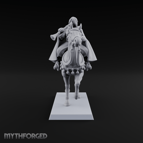Trumpet Blaring Mounted Human Musician Miniature for Dungeons and Dragons, Pathfinder or other TTRPGs