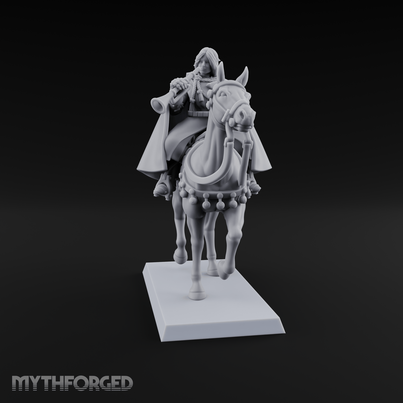 Trumpet Blaring Mounted Human Musician Miniature for Dungeons and Dragons, Pathfinder or other TTRPGs