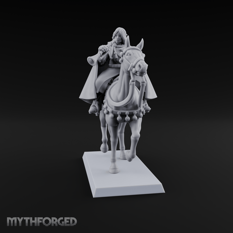 Trumpet Blaring Mounted Human Musician Miniature for Dungeons and Dragons, Pathfinder or other TTRPGs