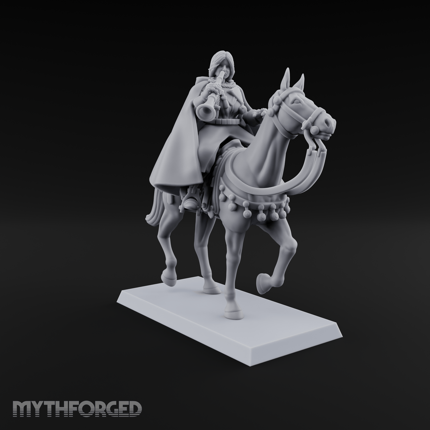 Trumpet Blaring Mounted Human Musician Miniature for Dungeons and Dragons, Pathfinder or other TTRPGs