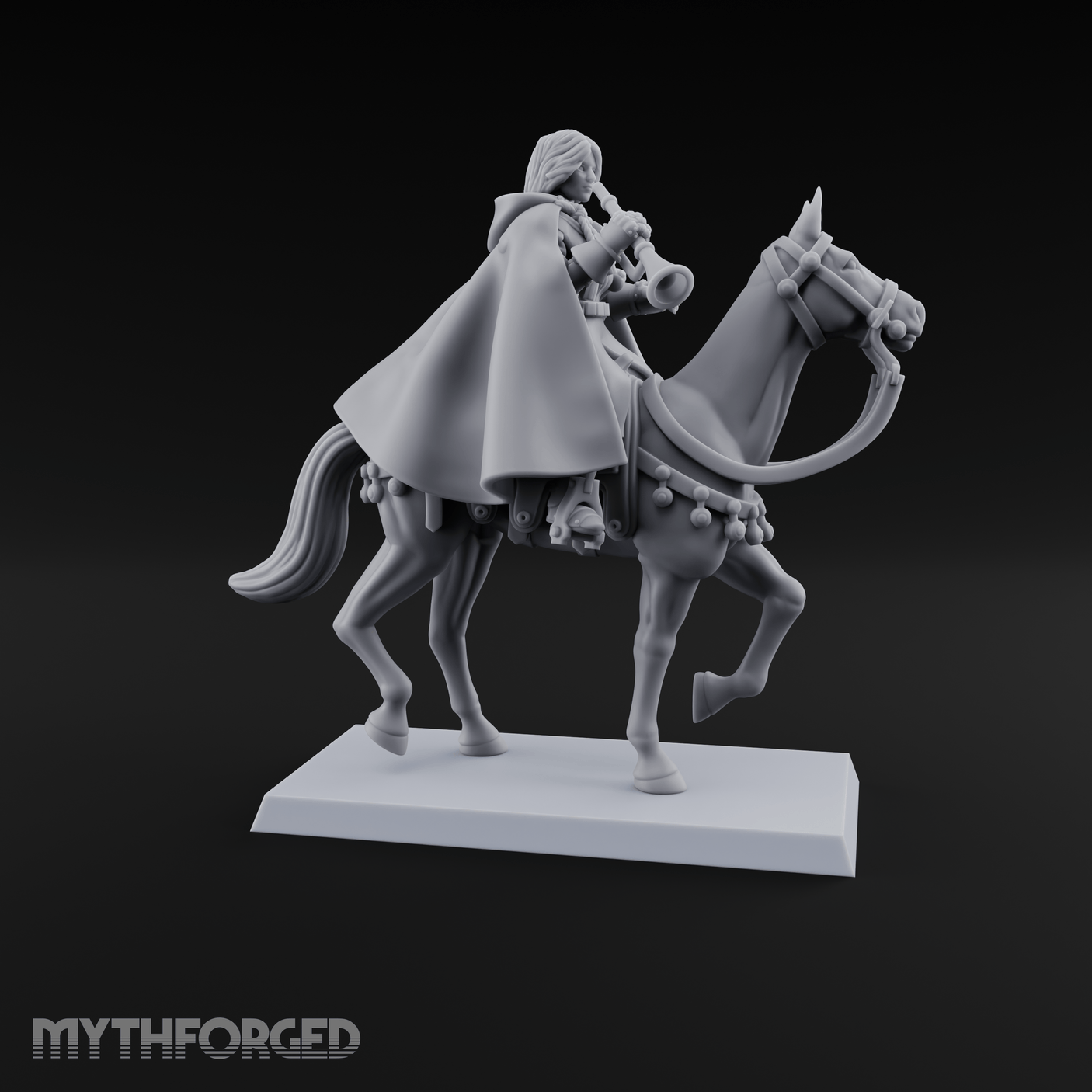 Trumpet Blaring Mounted Human Musician Miniature for Dungeons and Dragons, Pathfinder or other TTRPGs