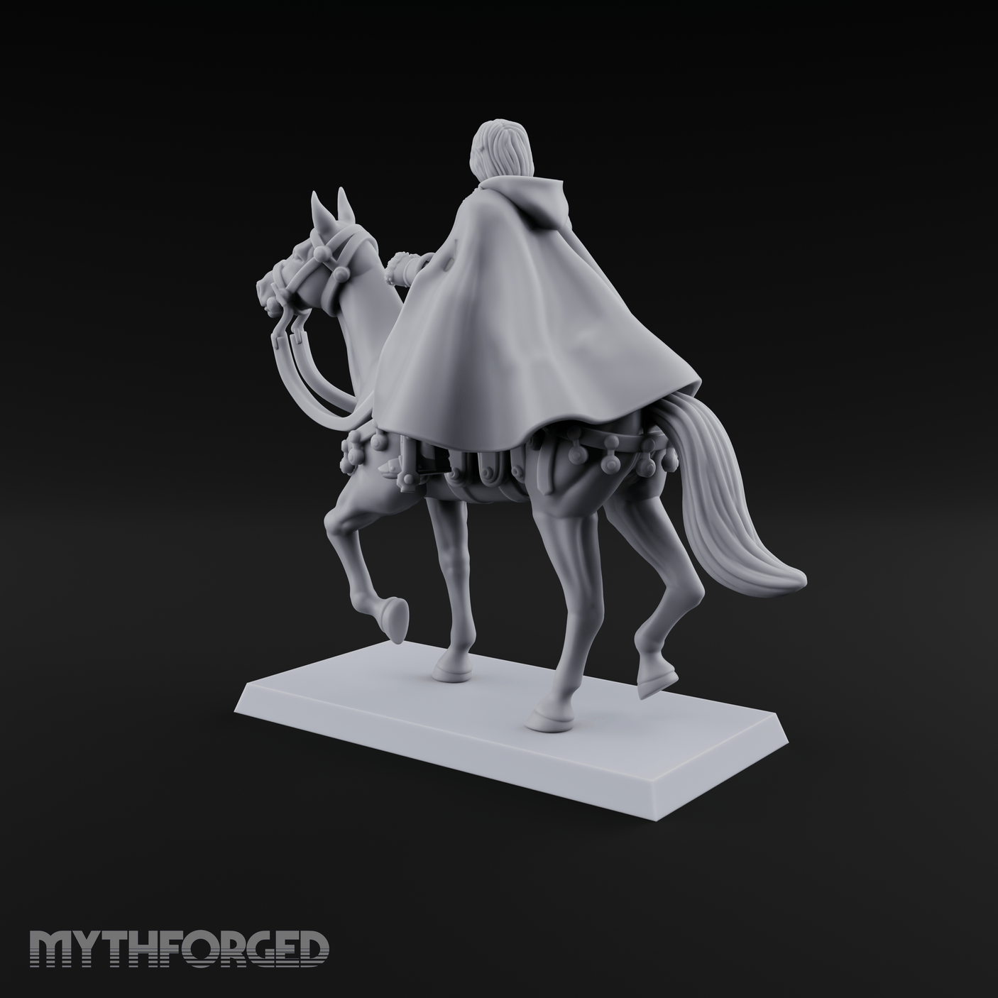Trumpet Blaring Mounted Human Musician Miniature for Dungeons and Dragons, Pathfinder or other TTRPGs