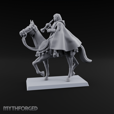 Trumpet Blaring Mounted Human Musician Miniature for Dungeons and Dragons, Pathfinder or other TTRPGs