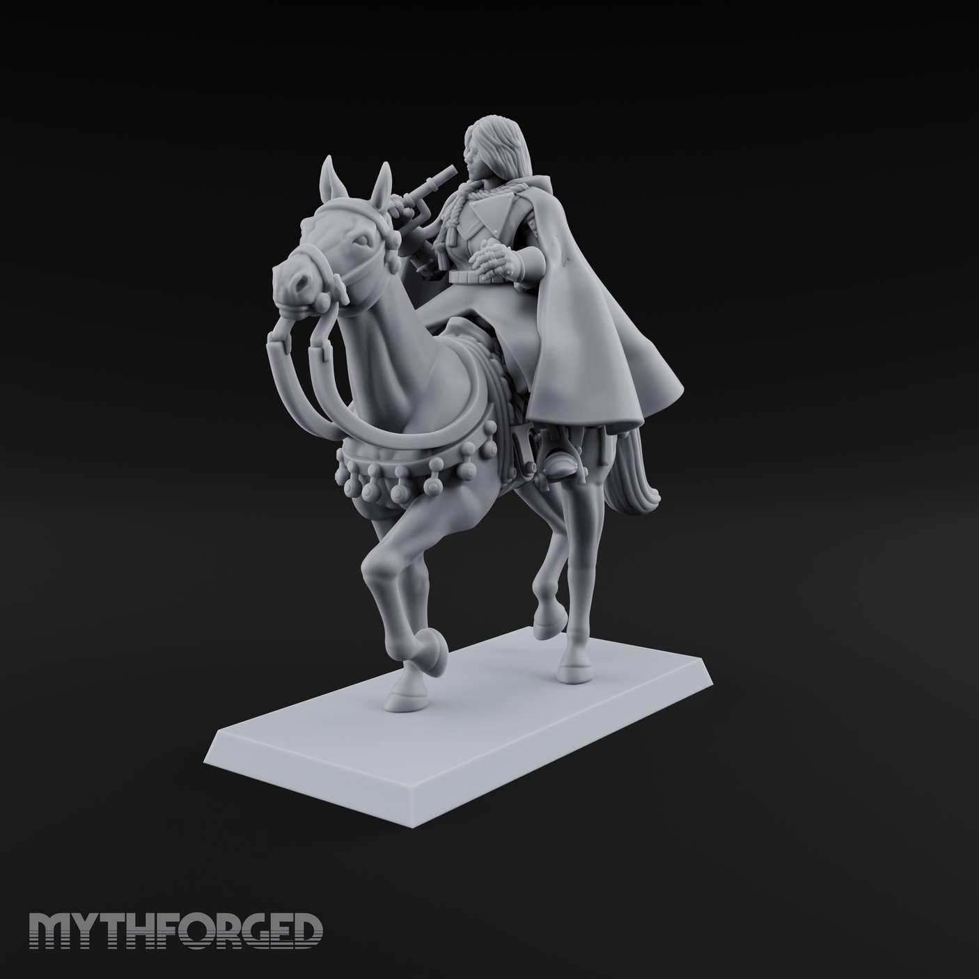 Trumpet Blaring Mounted Human Musician Miniature for Dungeons and Dragons, Pathfinder or other TTRPGs