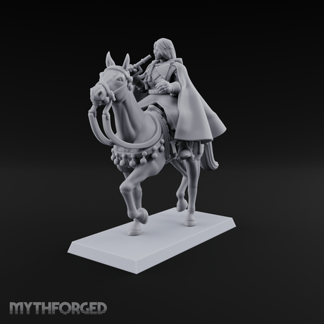 Trumpet Blaring Mounted Human Musician Miniature for Dungeons and Dragons, Pathfinder or other TTRPGs