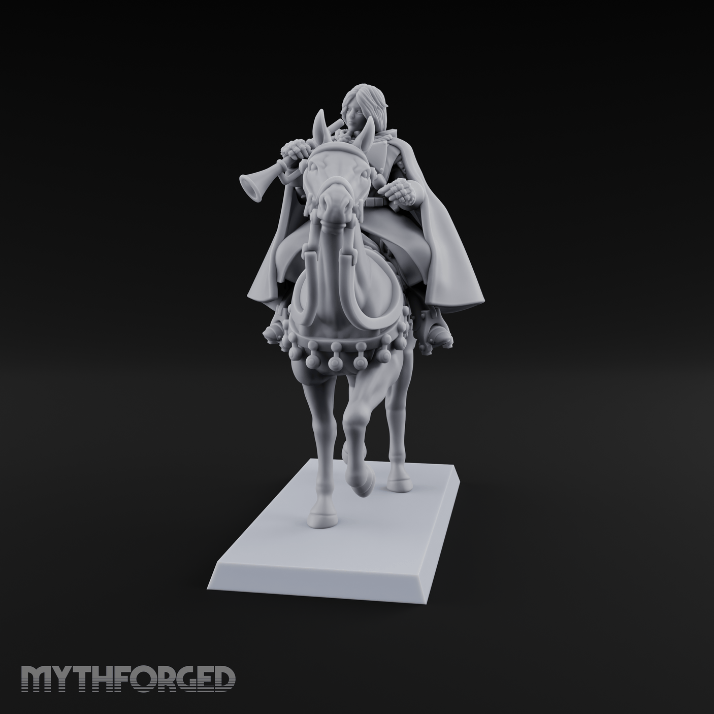 Trumpet Blaring Mounted Human Musician Miniature for Dungeons and Dragons, Pathfinder or other TTRPGs