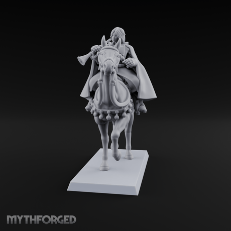 Trumpet Blaring Mounted Human Musician Miniature for Dungeons and Dragons, Pathfinder or other TTRPGs