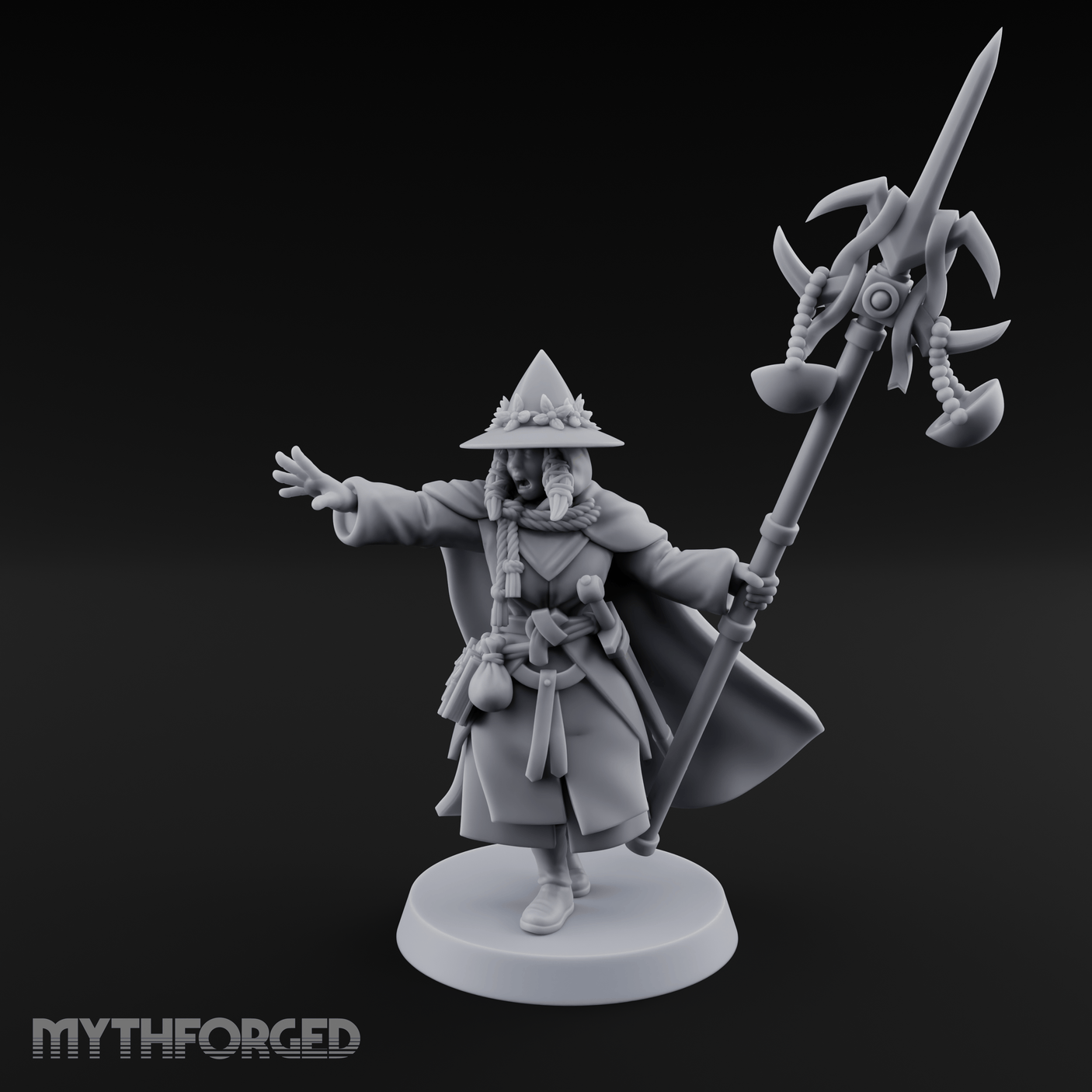 Staff Held High Human Wizard Miniature for Dungeons and Dragons, Pathfinder or other TTRPGs