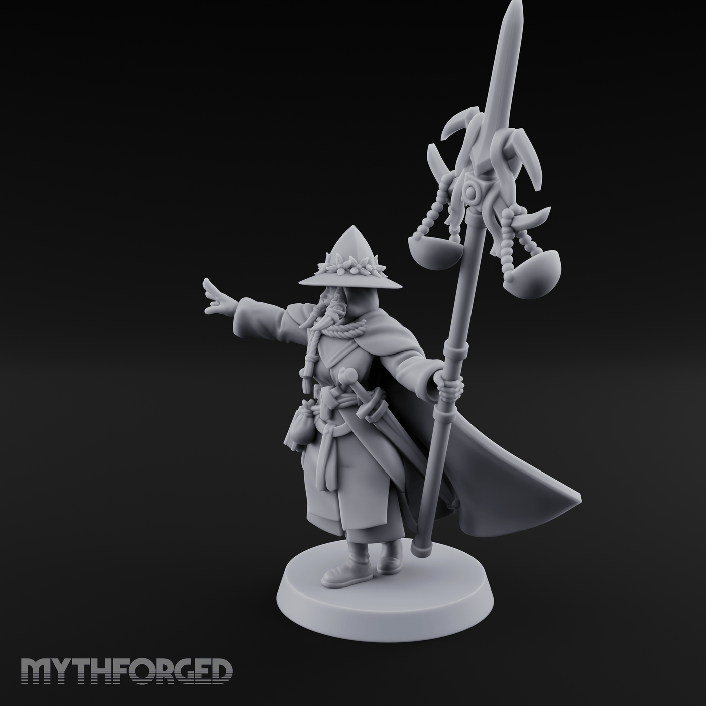 Staff Held High Human Wizard Miniature for Dungeons and Dragons, Pathfinder or other TTRPGs