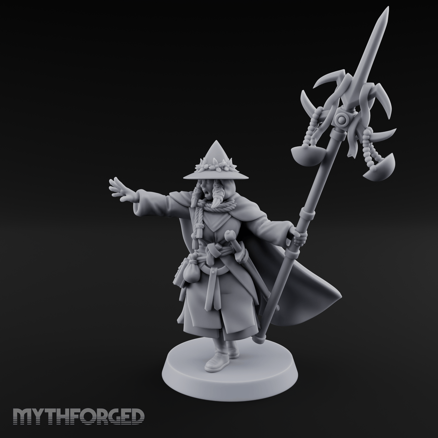 Staff Held High Human Wizard Miniature for Dungeons and Dragons, Pathfinder or other TTRPGs