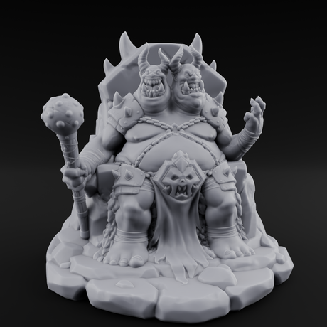 Throne Slouching Ettin Demon King Miniature for Dungeons and Dragons, Pathfinder or other TTRPGs
