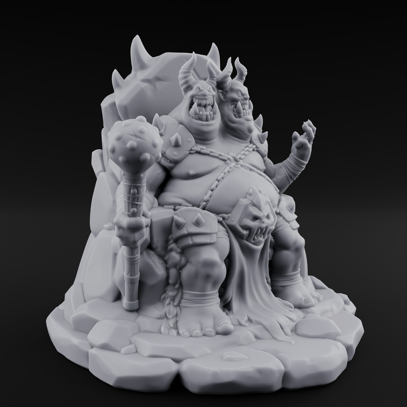 Throne Slouching Ettin Demon King Miniature for Dungeons and Dragons, Pathfinder or other TTRPGs