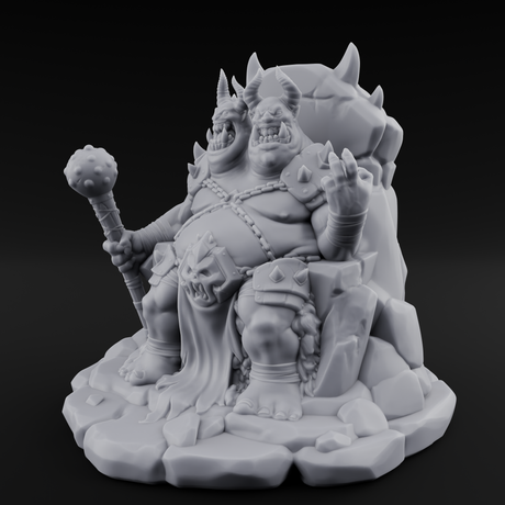 Throne Slouching Ettin Demon King Miniature for Dungeons and Dragons, Pathfinder or other TTRPGs