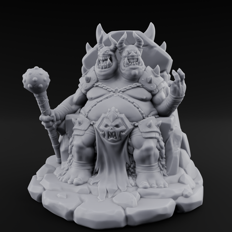 Throne Slouching Ettin Demon King Miniature for Dungeons and Dragons, Pathfinder or other TTRPGs