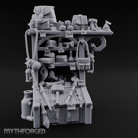 Pack-Hung Blade-Scattered Adventurer's Supply Shelf Miniature for Dungeons and Dragons, Pathfinder or other TTRPGs