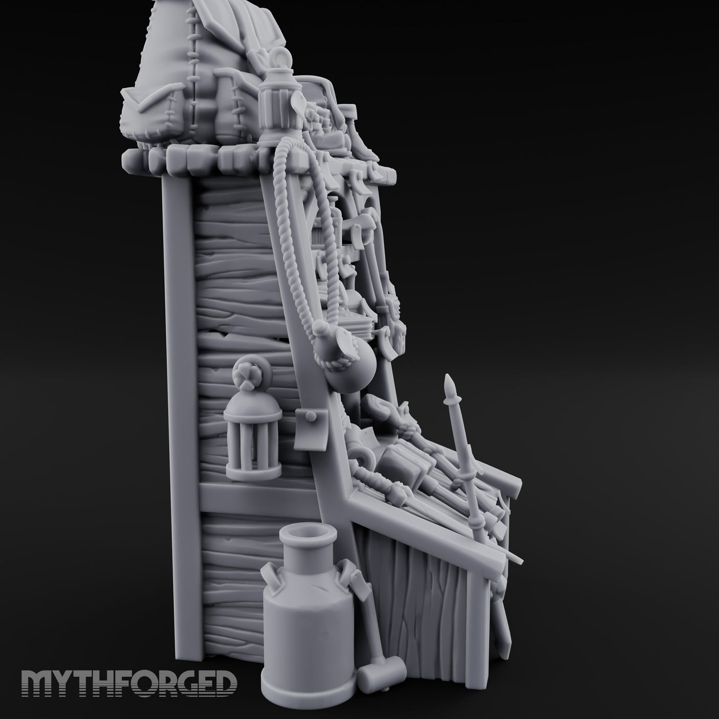 Pack-Hung Blade-Scattered Adventurer's Supply Shelf Miniature for Dungeons and Dragons, Pathfinder or other TTRPGs