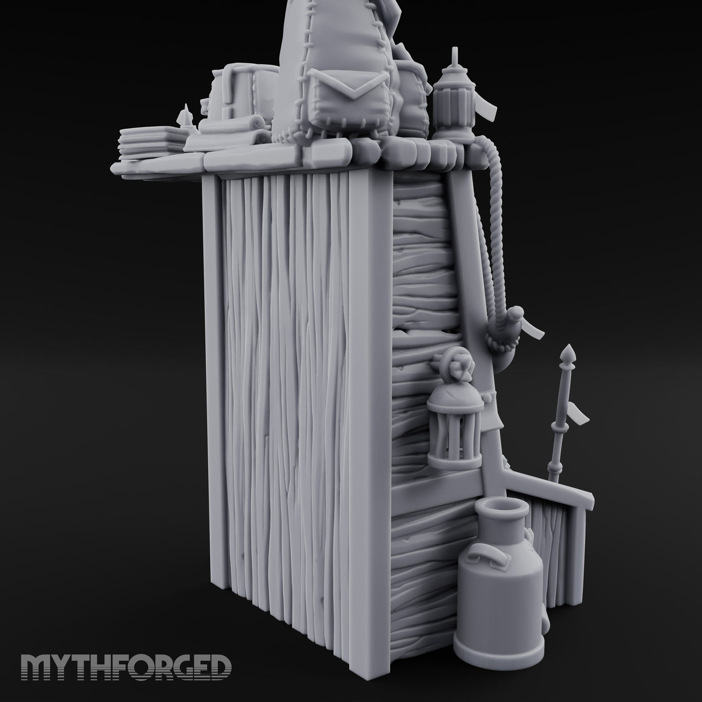 Pack-Hung Blade-Scattered Adventurer's Supply Shelf Miniature for Dungeons and Dragons, Pathfinder or other TTRPGs