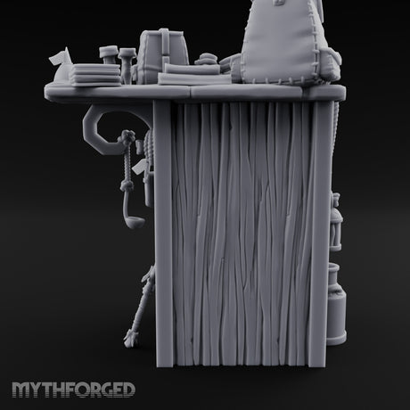 Pack-Hung Blade-Scattered Adventurer's Supply Shelf Miniature for Dungeons and Dragons, Pathfinder or other TTRPGs