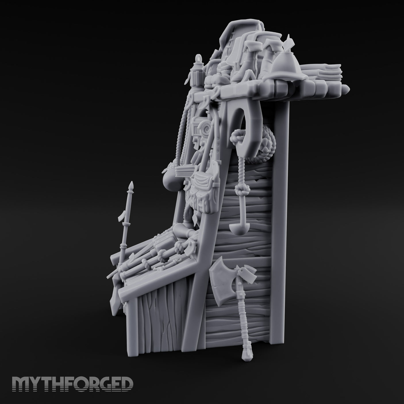 Pack-Hung Blade-Scattered Adventurer's Supply Shelf Miniature for Dungeons and Dragons, Pathfinder or other TTRPGs