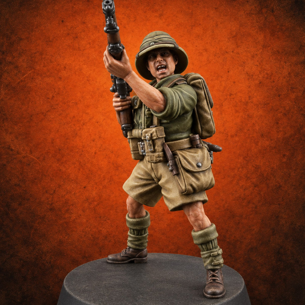 On Jungle Patrol Human Rifleman A — painted concept preview (miniature supplied unpainted)