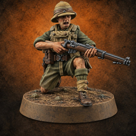 On Jungle Patrol Human Rifleman I — painted concept preview (miniature supplied unpainted)