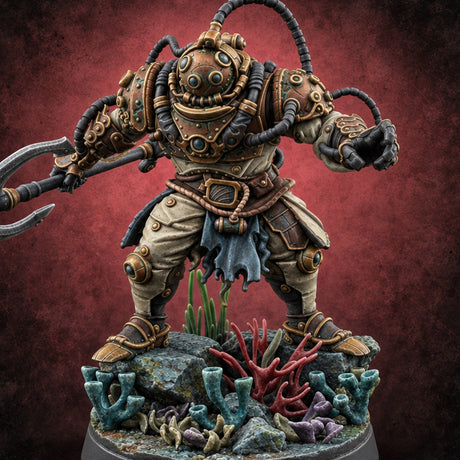 Hoses Looping Overhead Human Deep Sea Diver Warrior — painted concept preview (miniature supplied unpainted)