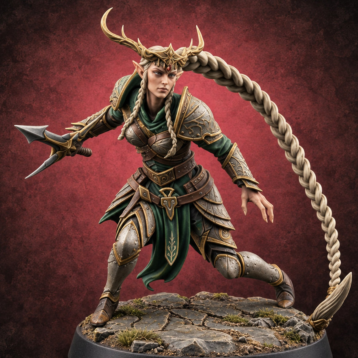 Braid Cracks Like a Whip Elf Sentinel Swordswoman A — painted concept preview (miniature supplied unpainted)