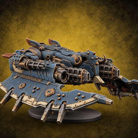 Quad Thrusters, Unhurried Arrival Aerial Gunship Construct — painted concept preview (miniature supplied unpainted)
