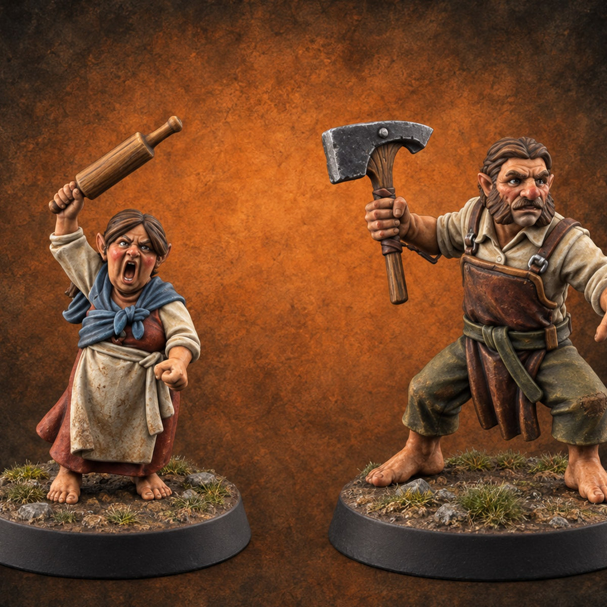 The Village Has Had Enough Halfling Villagers — painted concept preview (miniature supplied unpainted)