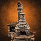 Cauldron Cooling, Kiln Still Warm Stone Pottery Kiln with Chimney — painted concept preview (terrain supplied unpainted)