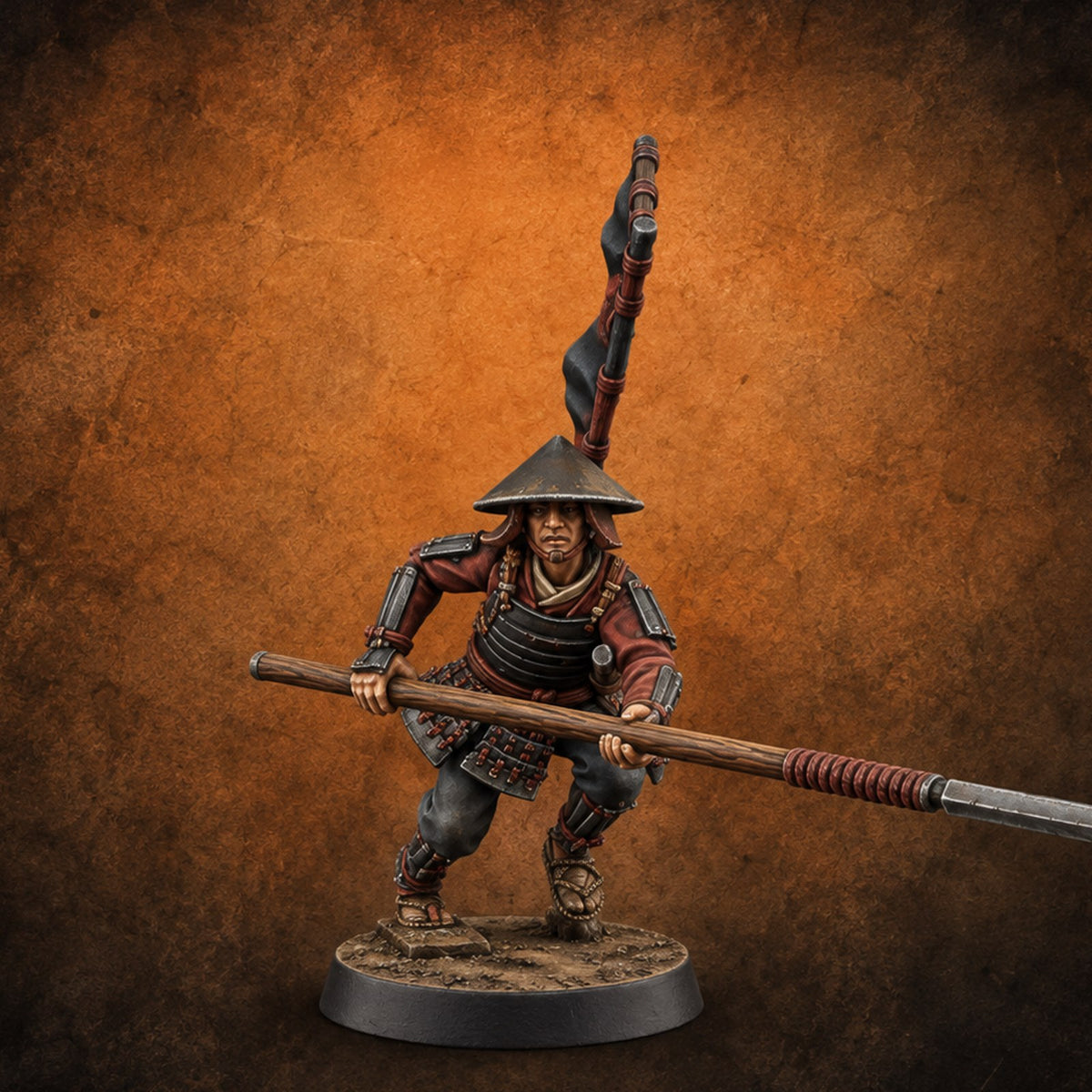 Levelled Spears Human Ashigaru A — painted concept preview (miniature supplied unpainted)