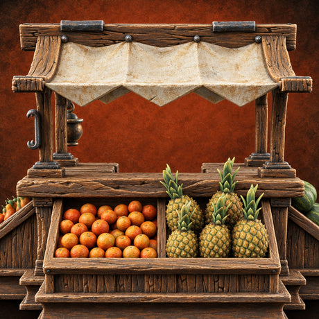 Pineapple Pricing Dispute Wooden Fruit Market Stall — painted concept preview (terrain supplied unpainted)