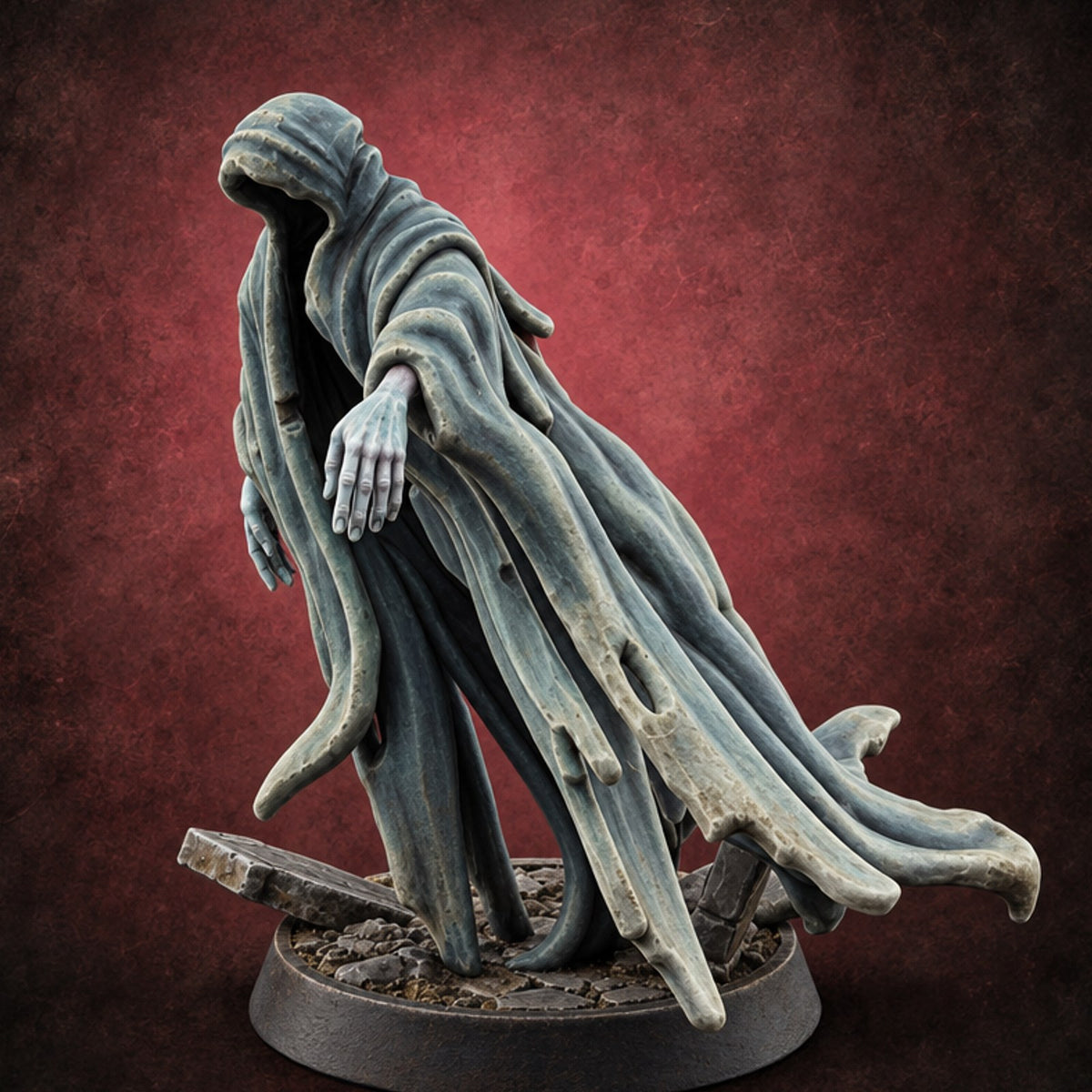 Hood Up, Arms Out Ghost Spirit D — painted concept preview (miniature supplied unpainted)