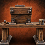 Clamped Down, Cured Overnight Wooden Bookbinding Press Workbench — painted concept preview (terrain supplied unpainted)