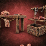 Chopping Block Chorus Wooden Butcher Shop Terrain Set — painted concept preview (terrain supplied unpainted)