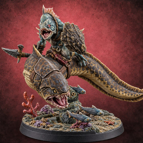 The Undertow Goes to War Kuo-toa Giant Moray Eel Rider A — painted concept preview (miniature supplied unpainted)