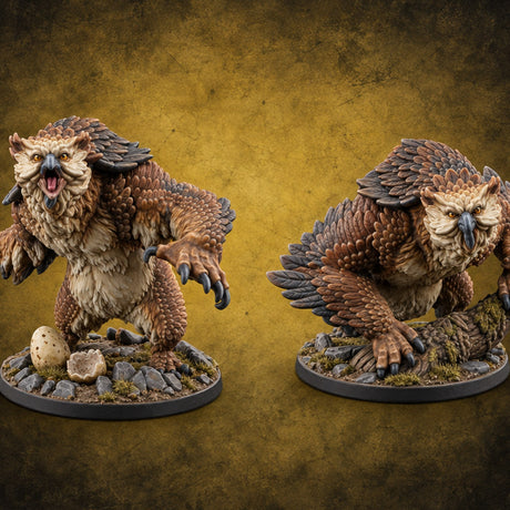 Eggshells Underfoot, Hackles Up Owlbear Monsters — painted concept preview (miniature supplied unpainted)