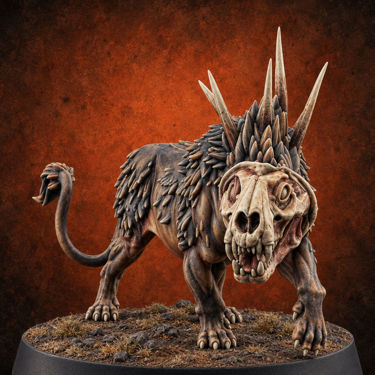 Peeled Face, Raised Hackles Krenshar Spined Skull-Faced Feline — painted concept preview (miniature supplied unpainted)