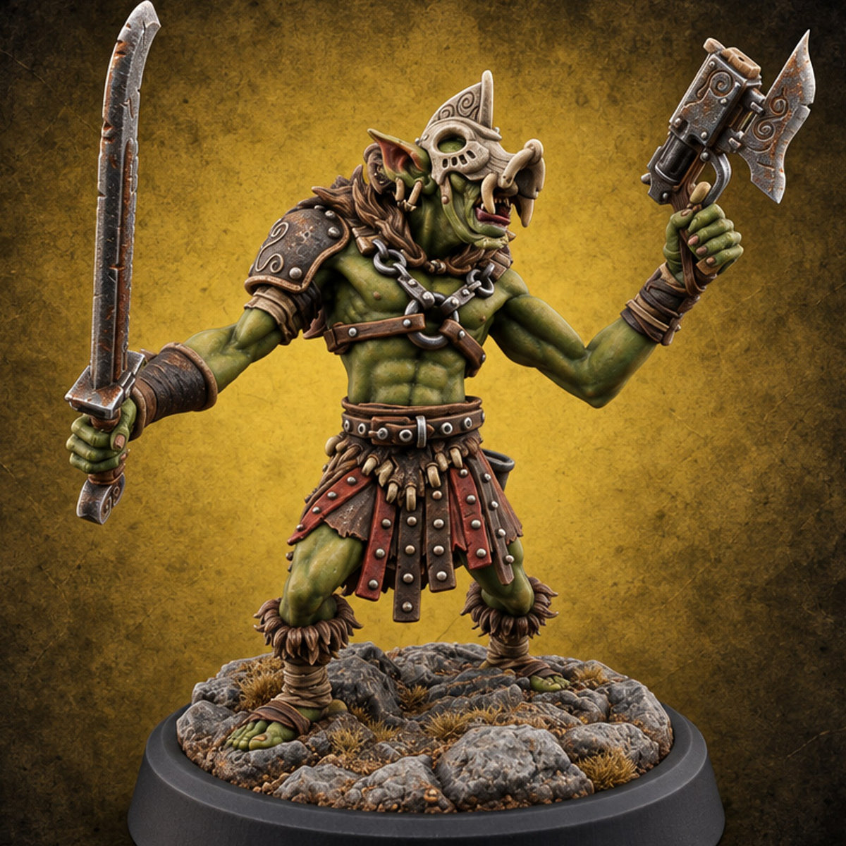 Rocks Underfoot Goblin Warrior E — painted concept preview (miniature supplied unpainted)