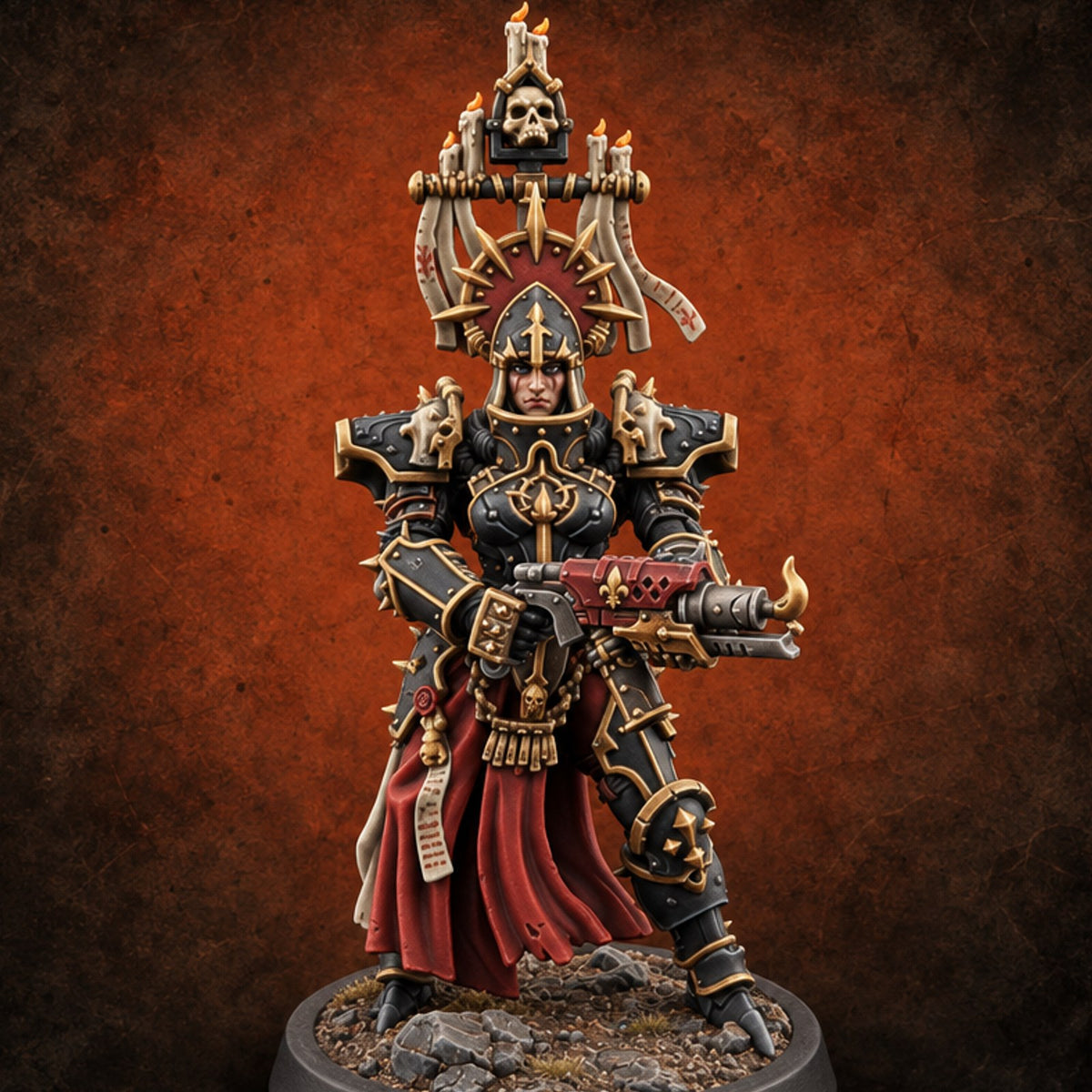 Faith Loaded, Rosary Wound Human Armoured Warrior I — painted concept preview (miniature supplied unpainted)