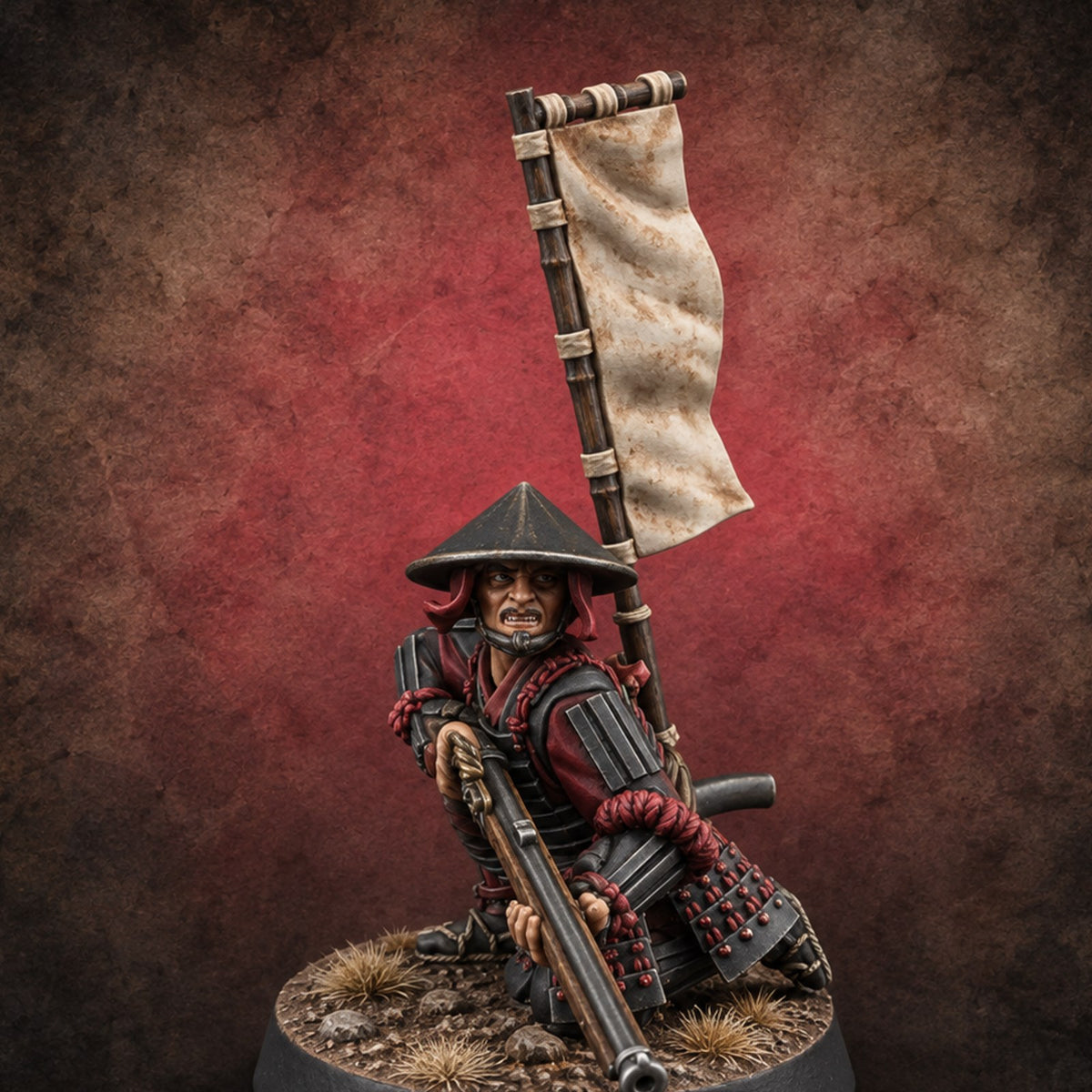 Matchlocks at the Ready Human Ashigaru Musketeer F — painted concept preview (miniature supplied unpainted)