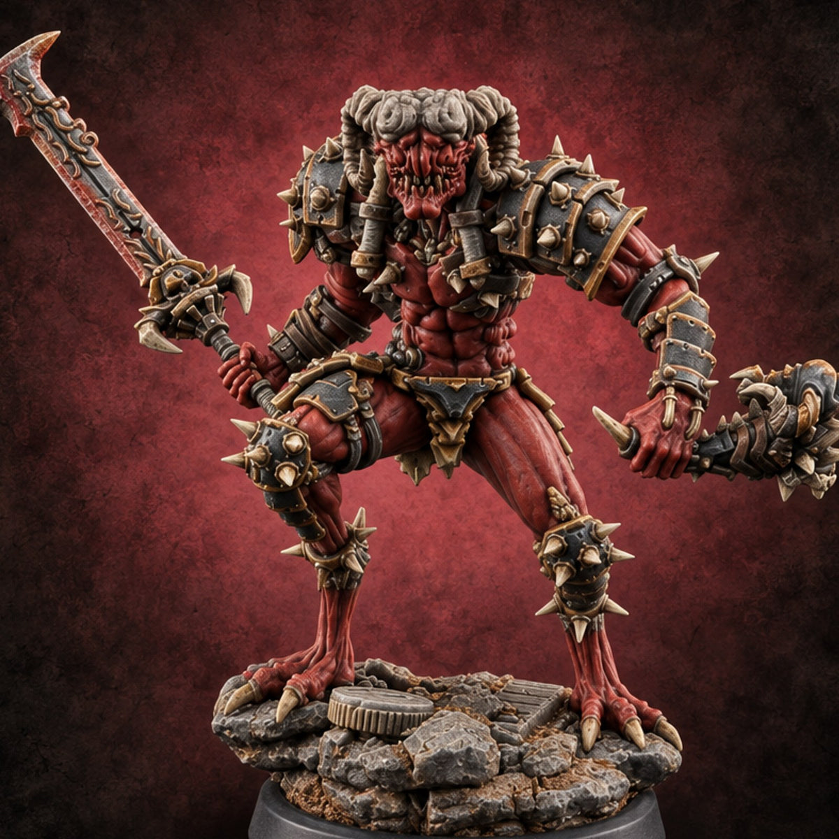 Spikes Fall In, Ranks Form Up Barbed Devil Warrior A — painted concept preview (miniature supplied unpainted)