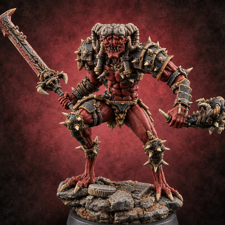 Spikes Fall In, Ranks Form Up Barbed Devil Warrior A — painted concept preview (miniature supplied unpainted)