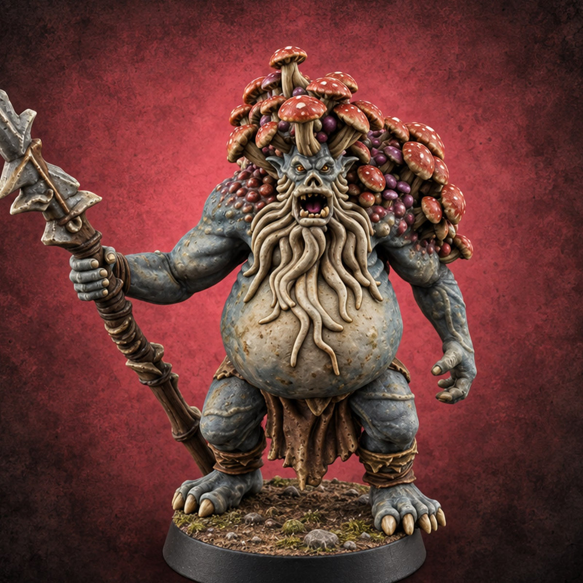 The Mushrooms Moved In Rent-Free Troll Spear Warrior — painted concept preview (miniature supplied unpainted)
