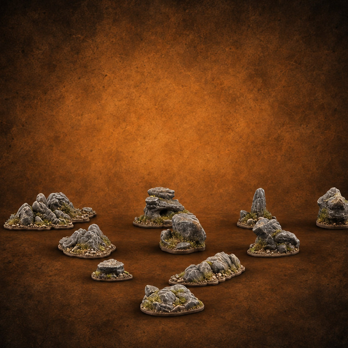 Pebbles With Ambitions Rocky Terrain Set — painted concept preview (terrain supplied unpainted)